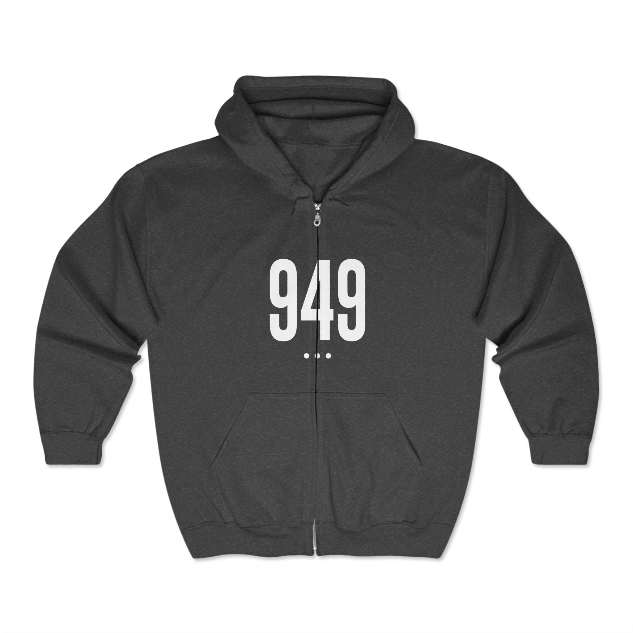 949 White Logo Front Zip Hoodie