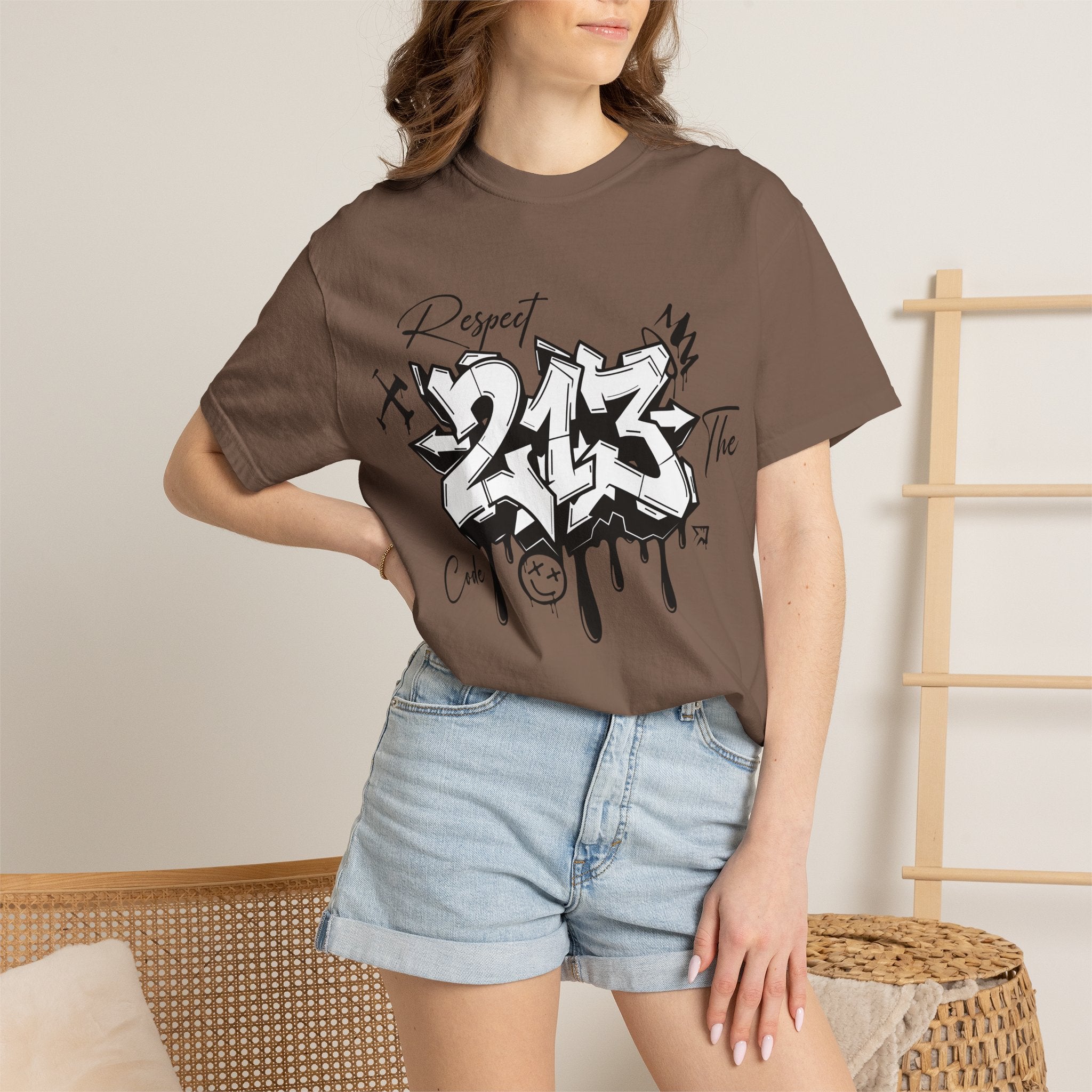 Respect the Code 213 Black and White Graffiti T-Shirt