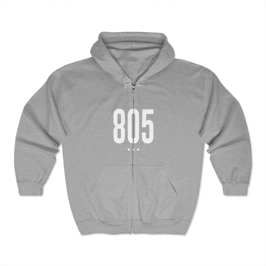 805 White Logo Front Zip Hoodie