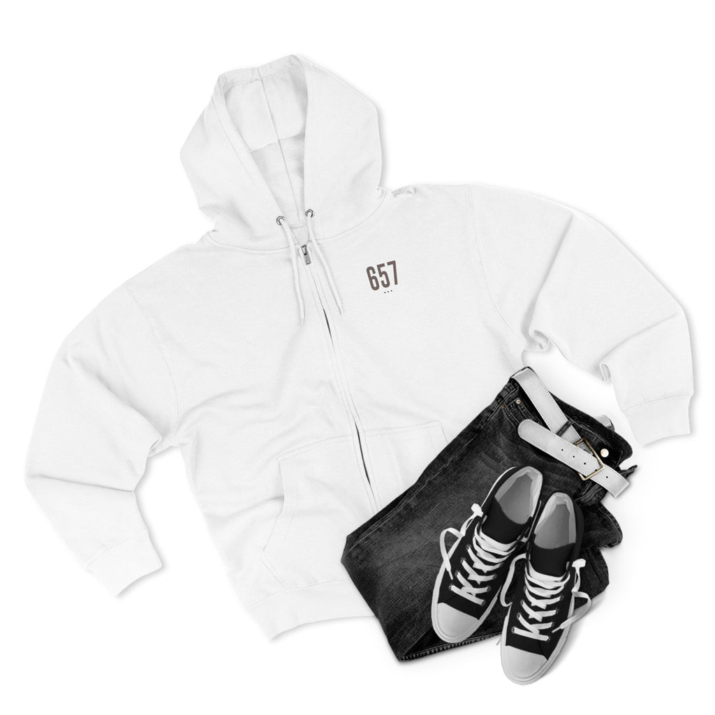 657 White Zip Hoodie