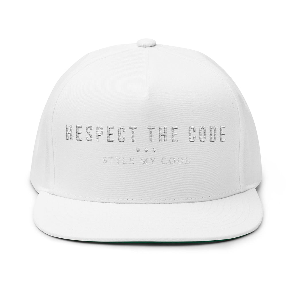 Respect the Code Flat Bill Cap | Embroidered Snapback, Streetwear Accessory, Unisex Hat, Cool Gift for Friends, Fashion Statement