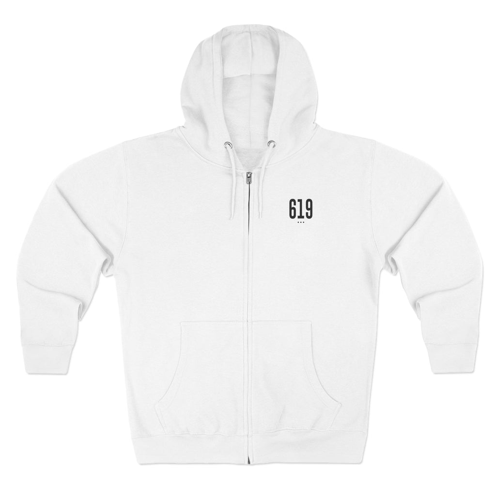 619 SD Street Style Unisex Zip Hoodie, Comfortable Layer, Great for Athleisure, Urban Fashion, Casual Wear
