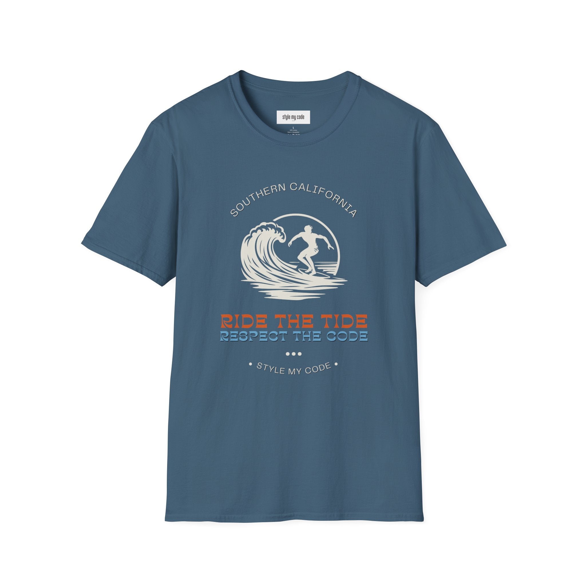 Unisex Softstyle T-Shirt - Ride the Tide, Respect the Code - Surfing Vibes & Southern California Style